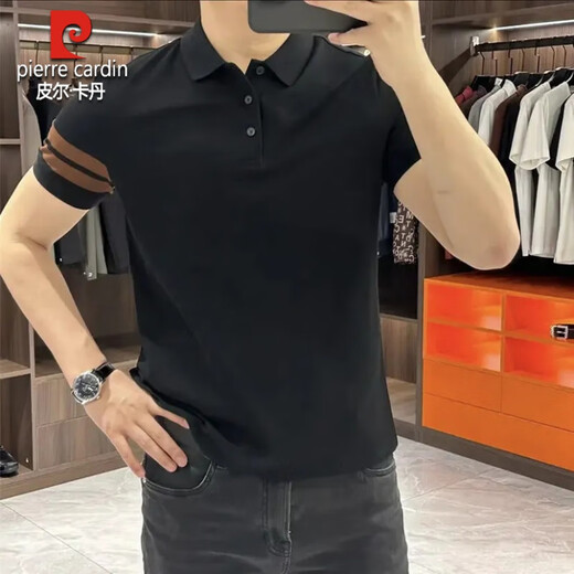 Pierre Cardin European men's short-sleeved polo shirt summer slim lapel T-shirt top business casual splicing Paul Gray XL
