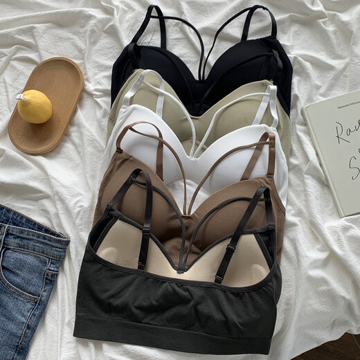 Ji Yafuxia's new Korean style slim cross camisole bottoming outer wear all-in-one cup bra tube top beautiful back top for women black one size