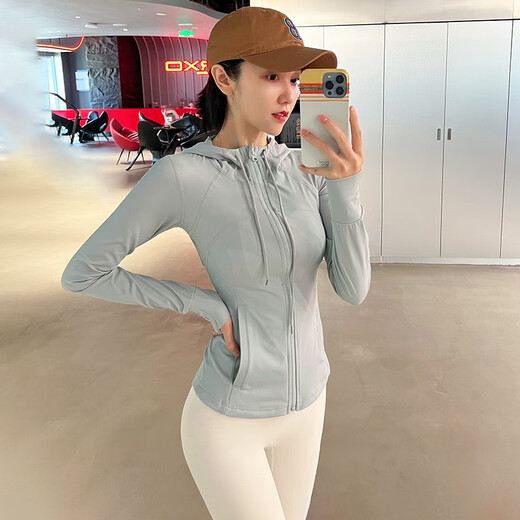LULULMCCTN Yoga Top Women's Long Sleeve Pilates Professional Training Stand Collar Tight Running Sports Jacket Women Gray L