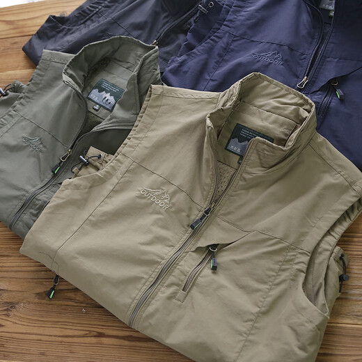 AKYK American trendy stand-up collar vest for men multi-functional waterproof breathable waistcoat vest for men outdoor sports and leisure jackets for men Khaki 2XL 150-165Jin Jin is equal to 0.5 kg