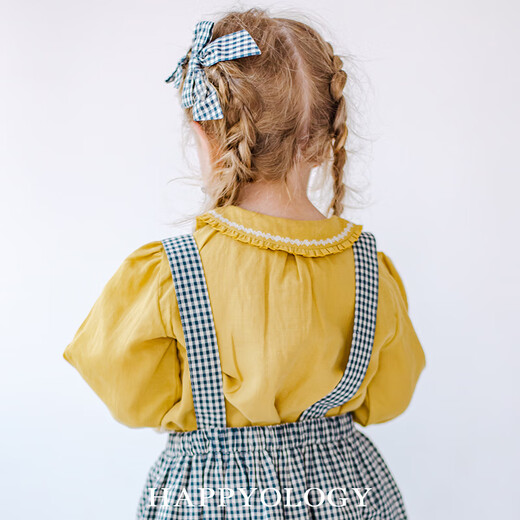 Happyology British children's shirts, girls' autumn tops, pure cotton long-sleeved earring lapel shirt, mustard yellow 86 (86cm)
