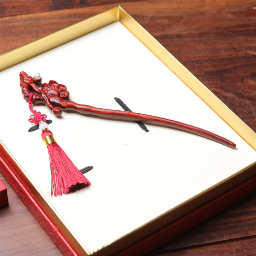 Meng Junchen Small Leaf Rosewood Hairpin Mahogany Peach Blossom Drunken Plum Blossom Hairdressing Comb for Girlfriend’s Birthday and Valentine’s Day Gift Set Peach Blossom Drunken (comb + Hairpin) Gift Box Set