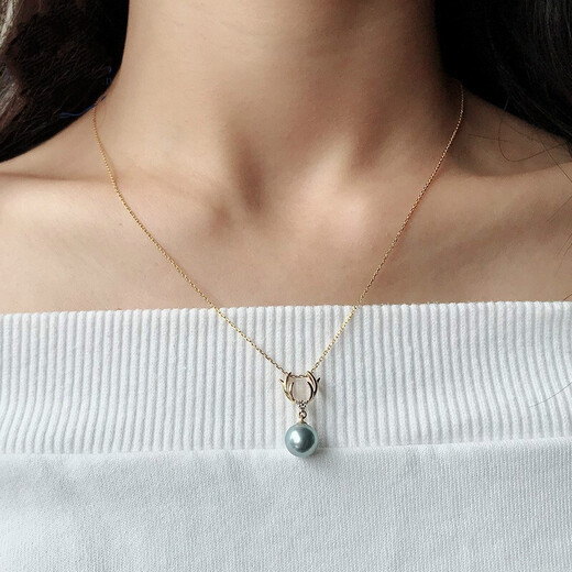 Dingying Japanese Akoya True Duoma Pearl Pendant Single Necklace for Women Extremely Strong Light Rare Silver Gray Translucent Blue-Green Light True Duoma Pendant (Zircon Style) (Excluding Chain) 7.5-8mm