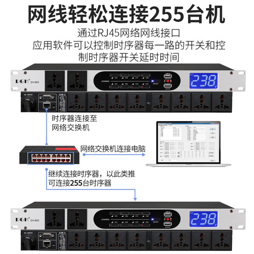 Jinghuilai is suitable for DGH professional network control 10-way power sequencer 8-way sequence manager computer central control RS2 UR-105 with independent control and voltage display 22
