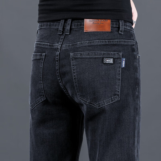 Stretch jeans men's large size loose straight casual trousers spring and autumn durable wear-resistant labor protection work pants gray high quality 34 recommended 145-160 Jin Jin equals 0.5 kg