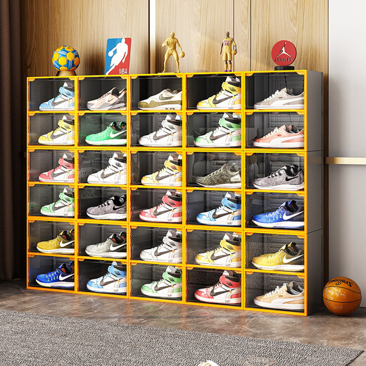 Sailoto Xianjing shoe box shoe storage box transparent sneakers anti-oxidation imitation acrylic internet celebrity shoe wall folding pull-out type high quality gray orange 4-pack double magnetic door anti-oxidation