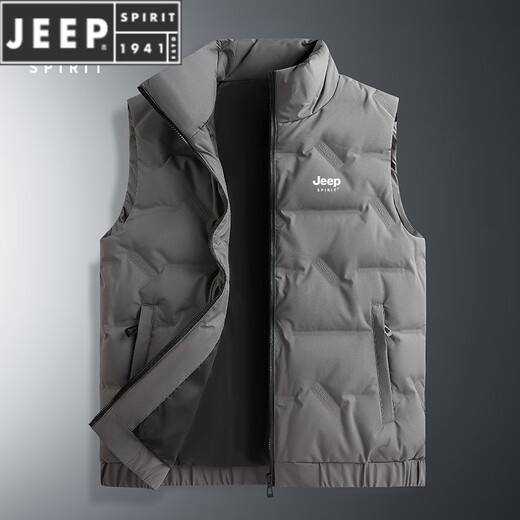 JEEP SPIRITJEEP Light Thin Down Vest Men's 2024 New Spring and Autumn Waistcoat Outer Wear Vest Men's Down Jacket Sleeveless Jacket Men's Style - Dark Gray 80 Duck Down 7XL