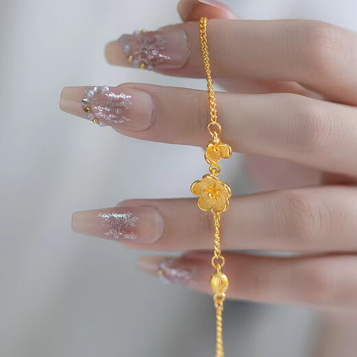 Feiyu's new 18k gold small peach blossom love bracelet for women 999 gold twin flower bracelet 3d hard gold versatile plain gold gift twin flower bracelet