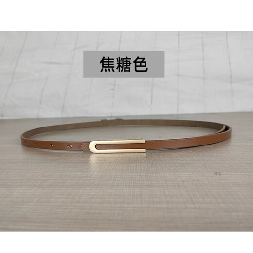 Melece【牛皮】新款细真皮女腰带简约百搭优雅牛皮皮带配连衣裙裙子女款 11155-杏色 105cm