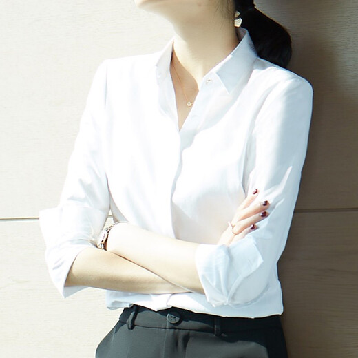 Queque white shirt women's professional long-sleeved fashion formal design niche work clothes shirt white XXL