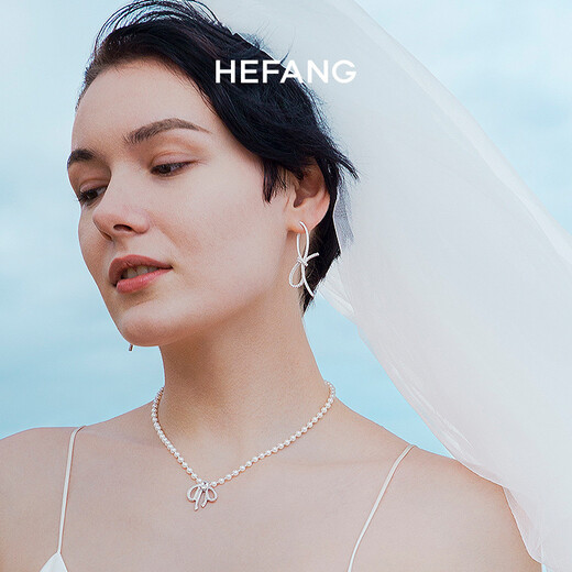 HEFANG He Fang Jewelry Ribbon Knot Earrings Elegant Earrings Women's Light Luxury High-Quality Birthday Gift for Girlfriend Silver