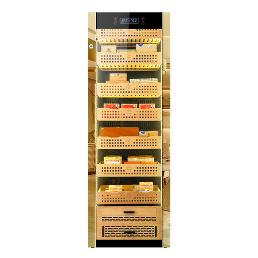 Cigar cabinet with constant temperature and humidity, household compressor, air refrigeration and humidity control, large capacity for tomato cultivation, moisturizing and ammonia removal, cedar wood shelf, luxury gold, aluminum liner 448L