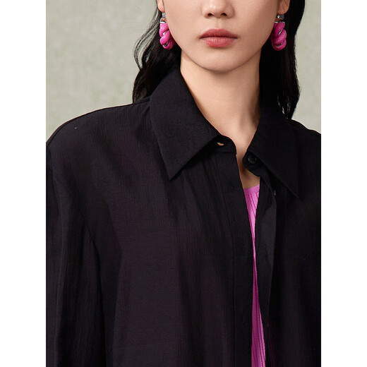 
Pink blue wardrobe 2024 spring and summer i new style silhouette ripples cloud smoke floating yarn loose long-sleeved shirt for women 5A2C983 ink black L