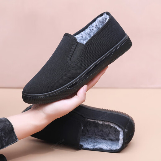 Edison old Beijing cotton shoes, winter cloth shoes for men, thickened with velvet, high-top, warm, anti-slip, soft-soled dad shoes for the elderly, black, velvet, 41 (255mm), regular size