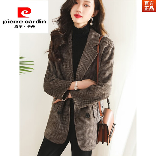 Pierre Cardin Houndstooth Plaid Blazer Women's 2025 New Spring and Autumn Aura Strong Casual Suit Small Fragrance Style Woolen Women's Clothing Houndstooth M Recommendation 100-120 Jin Jin equals about 0.5 kg
