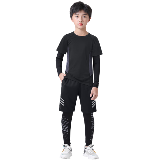 Allen Burton children's tights training clothes quick-drying sports suits spring and autumn basketball leggings boys' football long-sleeved four-piece set - basketball uniform S/140 size (recommended 130-140cm50-65Jin [Jin equals 0.5 kg]