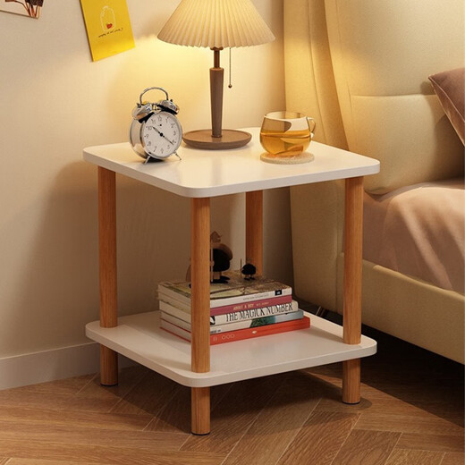 YILANGDE einfacher Nachttisch für kleines Schlafzimmer, moderner einfacher Mini-Nachttisch, Aufbewahrungsregal, Aufbewahrungsschrank, Nachttisch, elfenbeinweiß, doppelschichtig, 40 x 40 x 53 cm