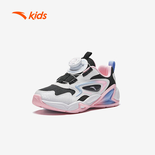 Zapatillas para niñas de anta para niños 2024 botón de mando de cuero de malla de otoño e invierno de otoño e invierno más zapatos de algodón de terciopelo [para niños regulares] negro/blanco/azul/rosa 9904-1 33 tamaños