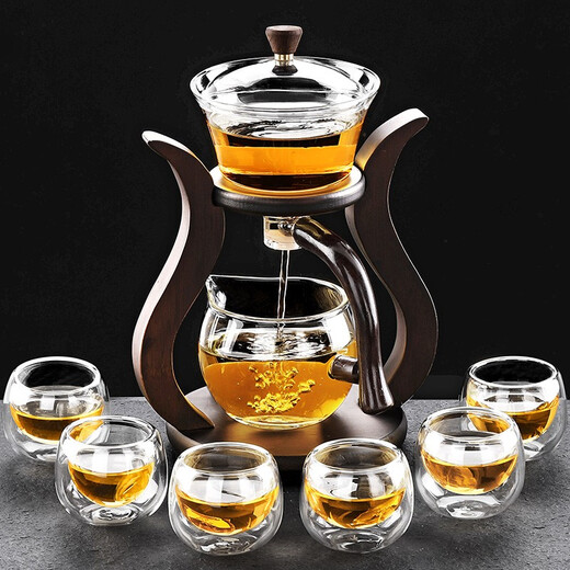 Non-clumsy glass automatic tea set, lazy automatic tea maker, Kung Fu tea set, tea tray, complete set of magnetic tea set for home use 1-Yaoyue tea set 6 anti-scalding cups, recommended by the store manager
