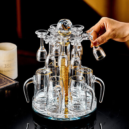 Depinte high-end light luxury Maotai cup spirits shot glass one-cup Chinese gold foil white wine cup set wine dispenser 10ml Maotai gold foil cup + Jinshan pot cup holder (10 pots 10 cups