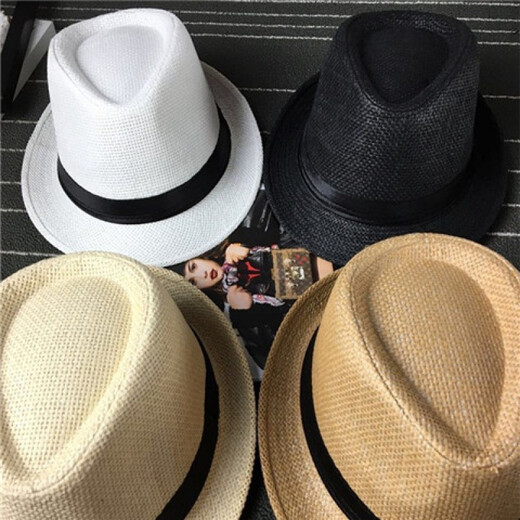 KAROND new small top hat men's spring and summer white sun protection large brim beach hat men's and women's British jazz autumn and winter sun hat straw hat pure white children's size 54CM