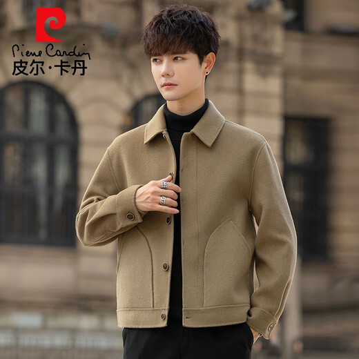 Pierre Cardin Men's Wool Jacket 2025 New Spring and Autumn Double-sided Woolen Trendy Short Coat Casual Woolen Jacket Gray Green XL Weight 135-155Jin Jin is equal to within 0.5 kg