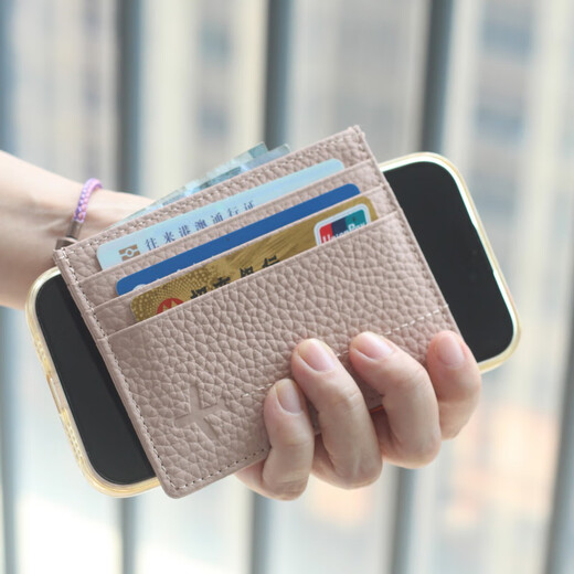 VANLEMN Danish anti-theft card swipe bag women's ID bag small ultra-thin cowhide men's high-end driver's license card holder pink anti-theft swipe card holder can hold driver's license