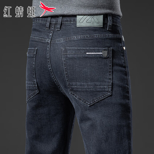 RED DRAGONFLY Jeans Herren Herbst und Winter tragen 2024 neue Modemarke Herren gerade locker plus Samt lässig warme Hosen Herrenhosen 3879 blau schwarz Herbst- und Winterstil normal 36