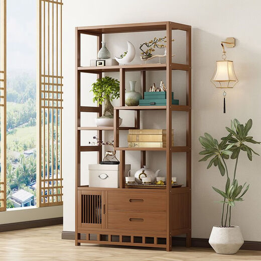 Feikuang Bogu rack new Chinese style Duobao Pavilion storage rack tea display cabinet non-solid wood ornaments cabinet tea set living room bookshelf 80cm long six layers classic style