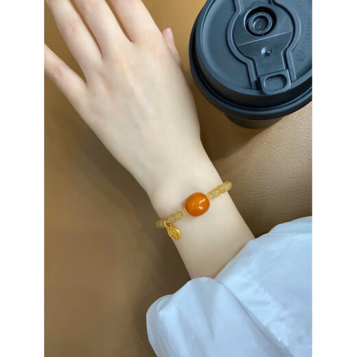 Xuanshi's new caramel-colored chalcedony old beeswax yellow bracelet gold-plated pendant elastic bracelet gift for girls 8mm 8mm