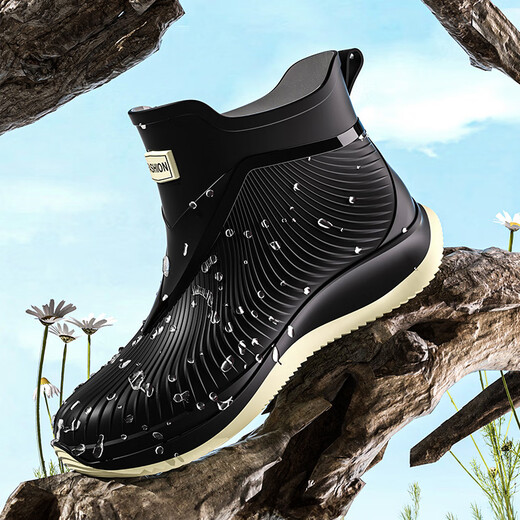 短筒雨鞋女款时尚水鞋外穿雨靴防滑防水鞋厨房水靴洗车胶鞋工作鞋 米色-标准码-无绒 38