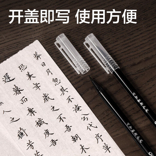 Deli (deli) new style writing brush, new writing brush with refillable ink, calligraphy soft pen, fountain pen style writing brush, beautiful pen, small regular script for beginners, entry-level calligraphy practice (black) (card), popular stationery products for the beginning of school