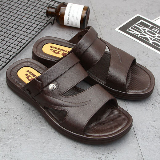 Sandales masculines Shanghai Huili pour hommes Semelle Sole porte décontracté d'âge moyen et jeune papa âgé plage de plage antidérapante Sandales à double usage 3888 Black [Taille standard] 41