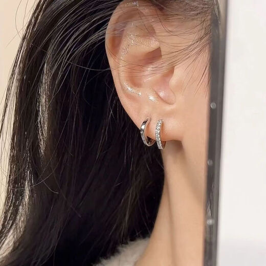 DING FEI S925 Silver Needle Star Earrings Women's Niche Earrings 2025 New Trendy Earrings Women's Exquisite Earrings Diamond Square Earrings Silver Needle Four-piece Set A16-309