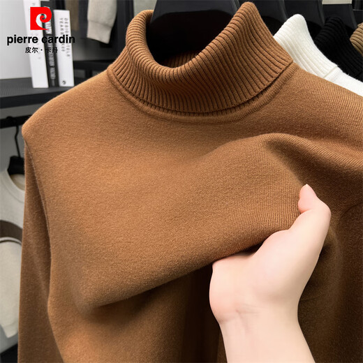 Pierre Cardin 100% pure wool sweater, turnable turtleneck sweater for men, velvet and thickened, winter warm middle-aged knitted bottoming sweater, black M 48 170 recommended 100-120 Jin Jin equals 0.5 kg