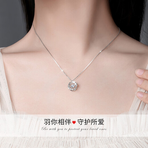 Djin Yu You Accompany Necklace Women's 925 Silver Clavicle Chain Beating Pendant for Wife Valentine's Day Birthday Gift for Girlfriend White Diamond Yu You Accompany Necklace