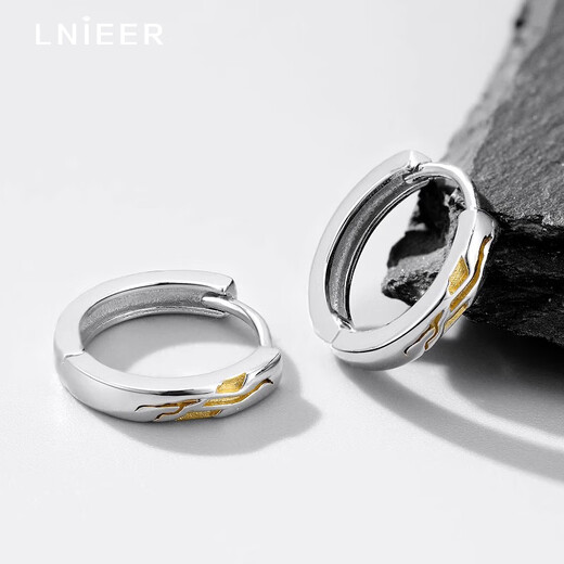 Lnieer 999 Pure Silver Gilt Earrings Men's Earrings Men's High-end Style Handsome Trendy Men Light Luxury Ear Piercing Earrings Earrings 999 Pure Silver Gilt Earrings One