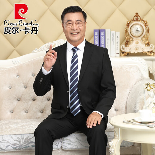 Pierre Cardin light luxury high-end brand men's clothing, middle-aged and elderly loose suits, men's father's clothing, wedding, men's casual suits, father's, middle-aged, business formal knitted 2-button black two-piece suit, top and pants, no extras 837 185/2XL