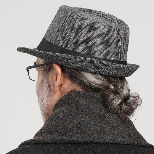 Baijichuan Men's Top Hat Spring and Autumn Elderly Hat Men's and Winter Fashion British Autumn and Winter Jazz Hat for Middle-aged and Elderly Warm Dad Hat Plaid Brown S(55-56cm)