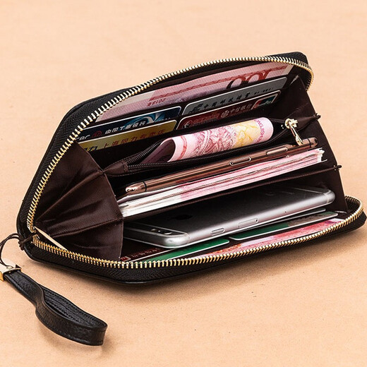 Golozd Tasche Damen 2025 neue Geldbörse Damen lange kleine Handtasche Clutch Bag echte First-Layer-Rindsleder-Brieftasche schwarz