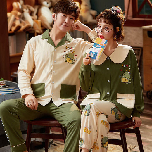 依慕琪情侣睡衣女士秋冬季棉质开衫长袖韩版可外穿男士家居服 691 2XL 女送男3XL