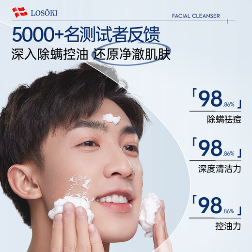 Losoki Switzerland imported anti-acne and mite cleansing milk amino acid for men and women to control oil, remove acne marks, blackheads and close pores cleansing milk, double acne removal, facial cleansing milk 200ml*2