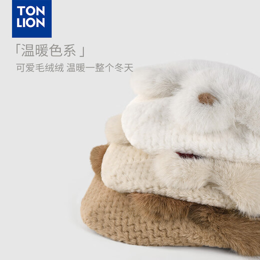 TonLion 2025 new cold-proof and warm bear plush hat scarf gloves all-in-one women's winter thickened ear protection cycling hat red