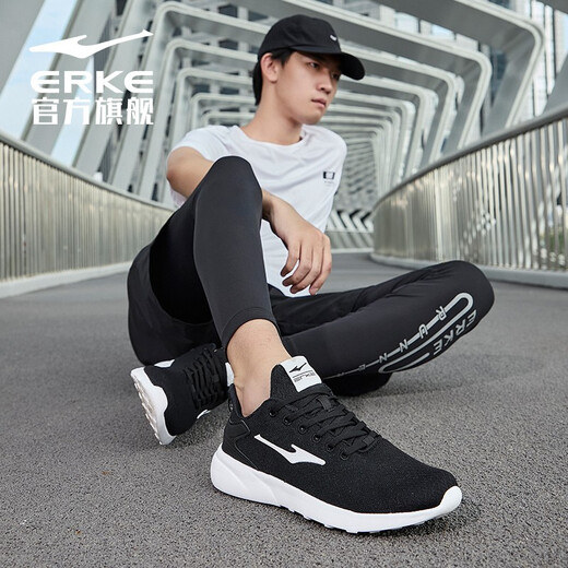 鸿星尔克跑步鞋夏季透气男鞋轻质休闲鞋减震入门跑鞋运动鞋子经典款送父亲 正黑/正白-2123 41