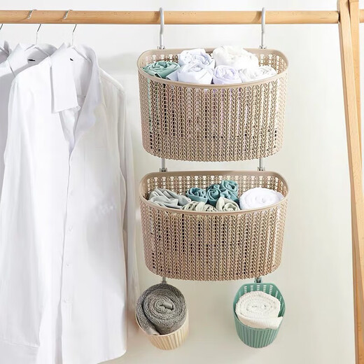 Yushe dirty socks storage hanging basket bathroom clothes artifact dirty socks clip storage basket wall-mounted balcony sundry 1 medium size 2 small size off-white