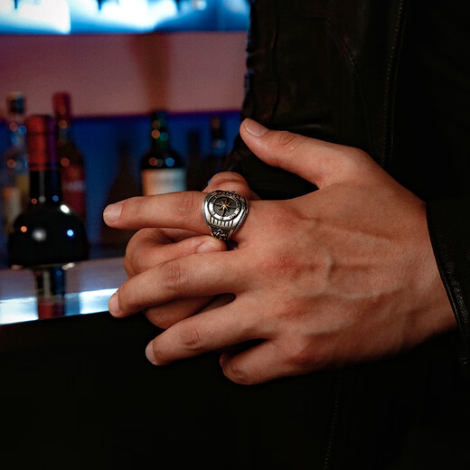 IDEAGEMER original design 925 silver compass ring for men, trendy retro ring, domineering single men's personalized retro ring, other numbers can be ordered for customization - 20 days for pre-sale