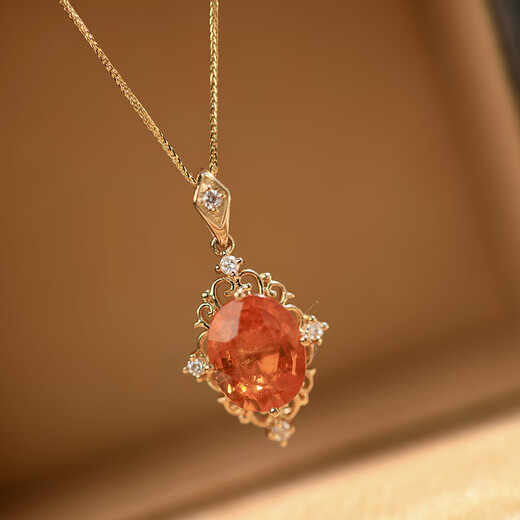 Weidie 18k gold natural Fanta stone pendant diamond inlaid with large carat bright orange natural Fanta stone retro warm sun color only pendant