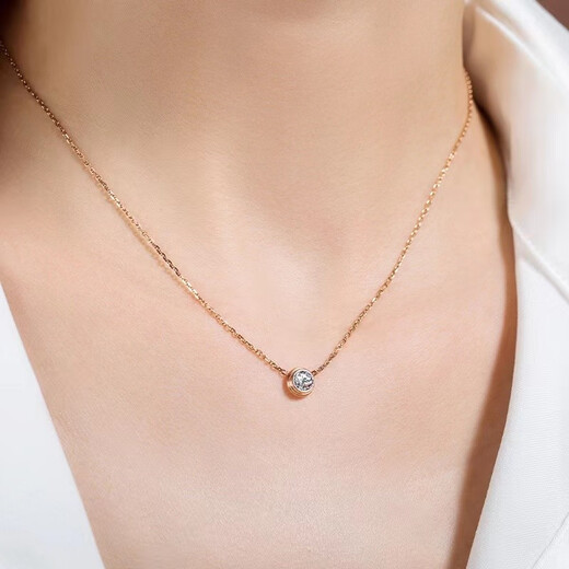 QUAMER Korean light luxury one diamond necklace women's bubble diamond plated 18k gold single diamond titanium steel rose rose gold