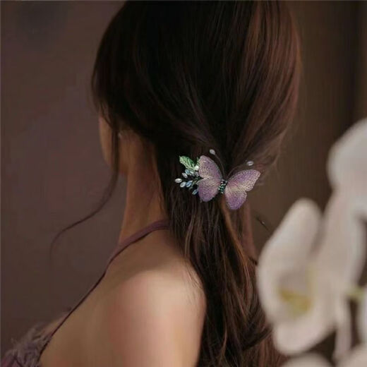 Tang Funi Hairpin Women's Back Head Horizontal Clip Embroidered Butterfly Hair Accessory Elegant Adult Hairpin Clip Half-tied Hairdress Top Clip Blue