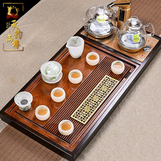 Chengyun Shangzun whole piece ebony rosewood solid wood Kung Fu tea set home simple living room Chinese tea tray fully automatic one classmate G9+ jade glass